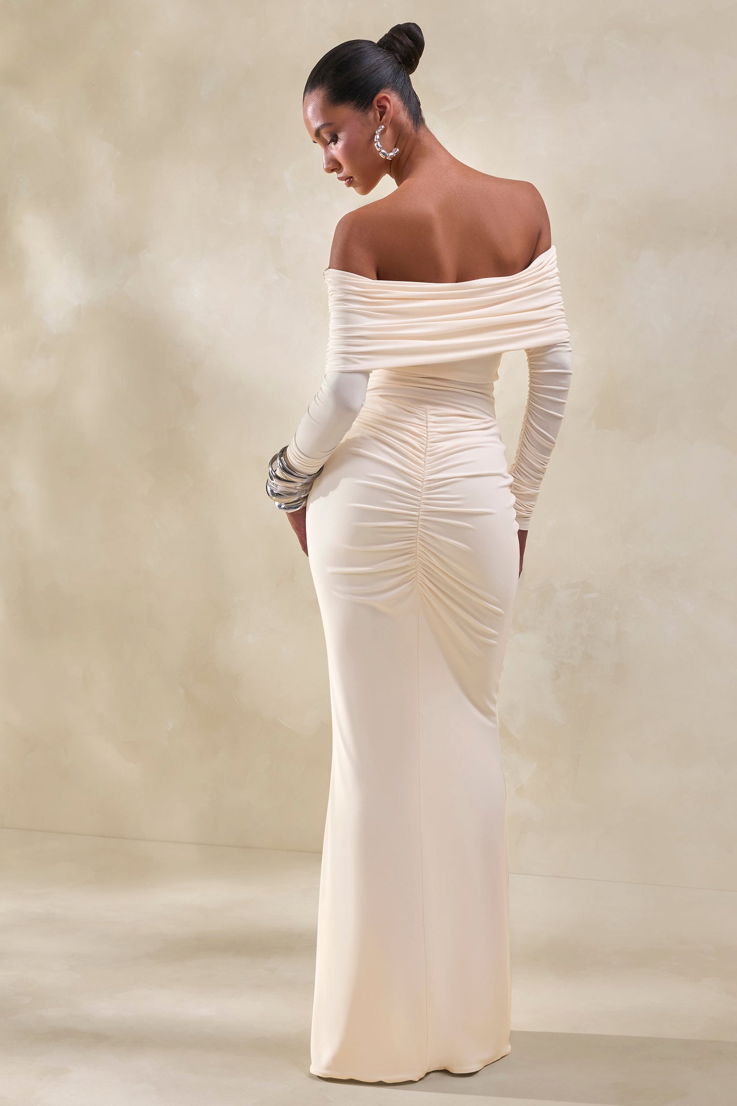 Micaela | Cream Ruched Maxi Skirt