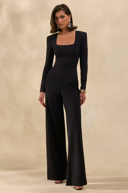 Elasse | Black Square-Neck Jumpsuit