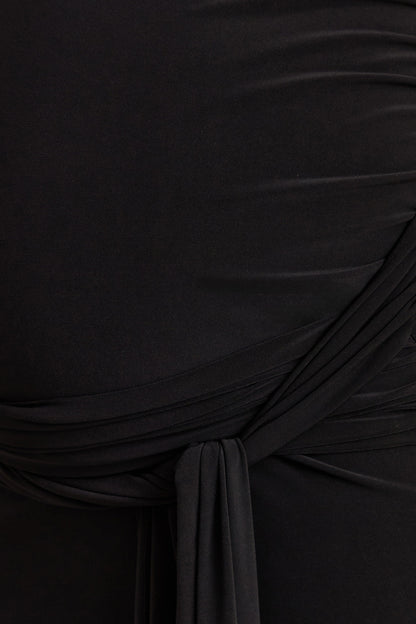 Felise | Black Scoop-Neck Maternity Maxi Dress With Gathered Detailing