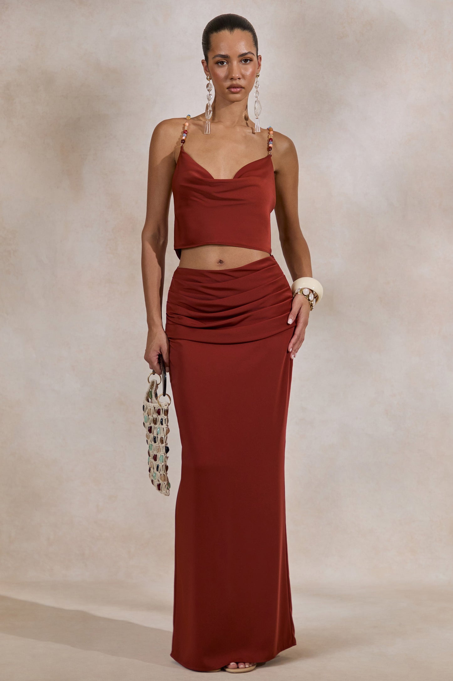Anina | Rust Satin Maxi Skirt