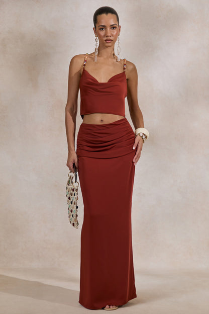 Anina | Rust Satin Maxi Skirt