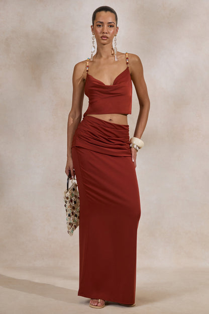 Anina | Rust Satin Maxi Skirt
