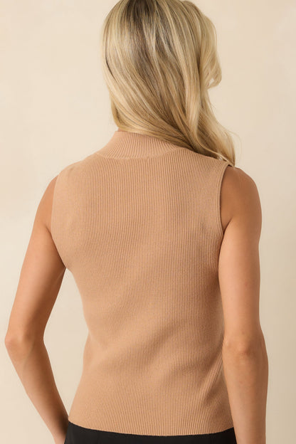Rewrite Your Story Camel Ribbed Mock Neck Tank Top