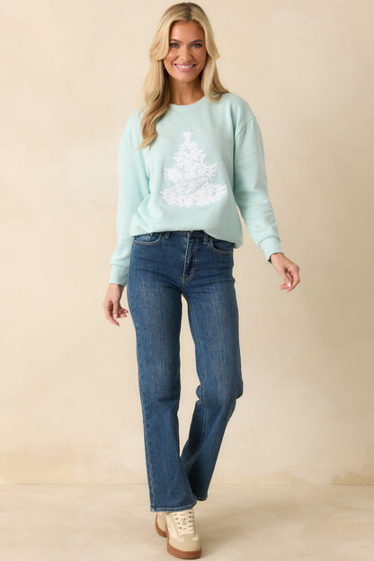 Merry Mint Light Green Christmas Tree Crewneck Sweatshirt