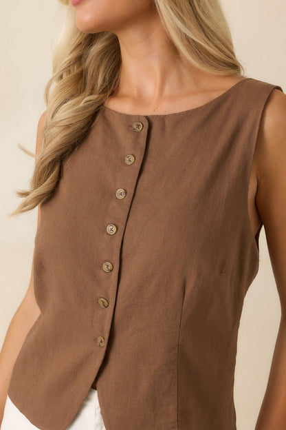 Z Supply Roman Chestnut Brown Linen Button Front Vest