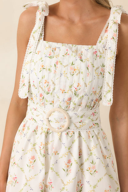 Just Like Spring White Multi Cotton Floral Pleated Mini Dress