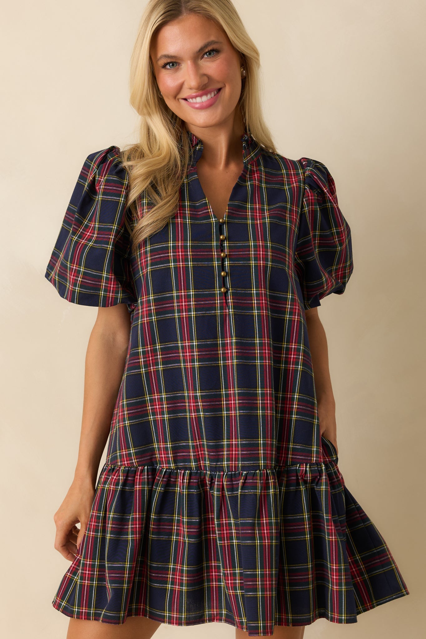 Wrapped in Cheer Navy Plaid Mini Dress