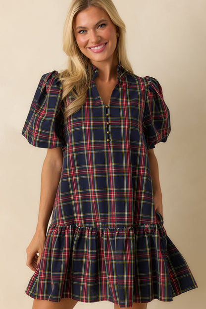 Wrapped in Cheer Navy Plaid Mini Dress