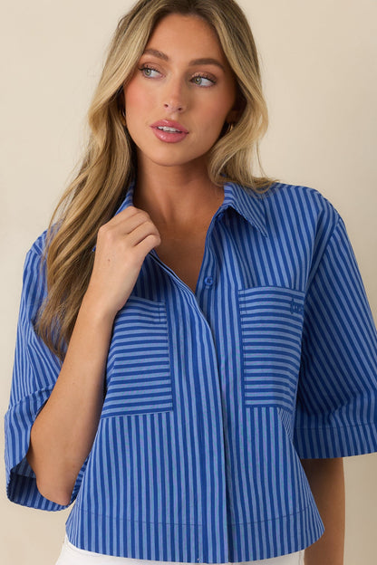 FRNCH Anna Electric Blue Cotton Stripe Shirt