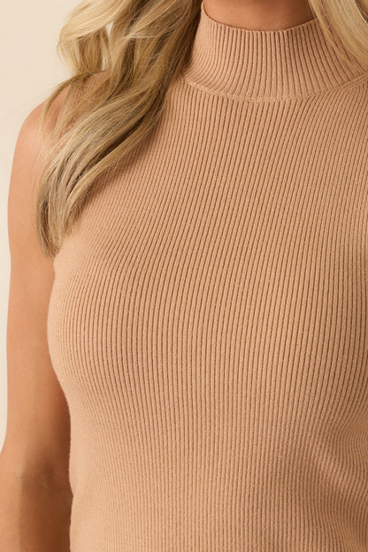 Rewrite Your Story Camel Ribbed Mock Neck Tank Top