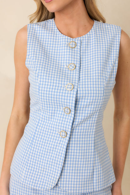 Simply Joyful Blue Gingham Sleeveless Romper