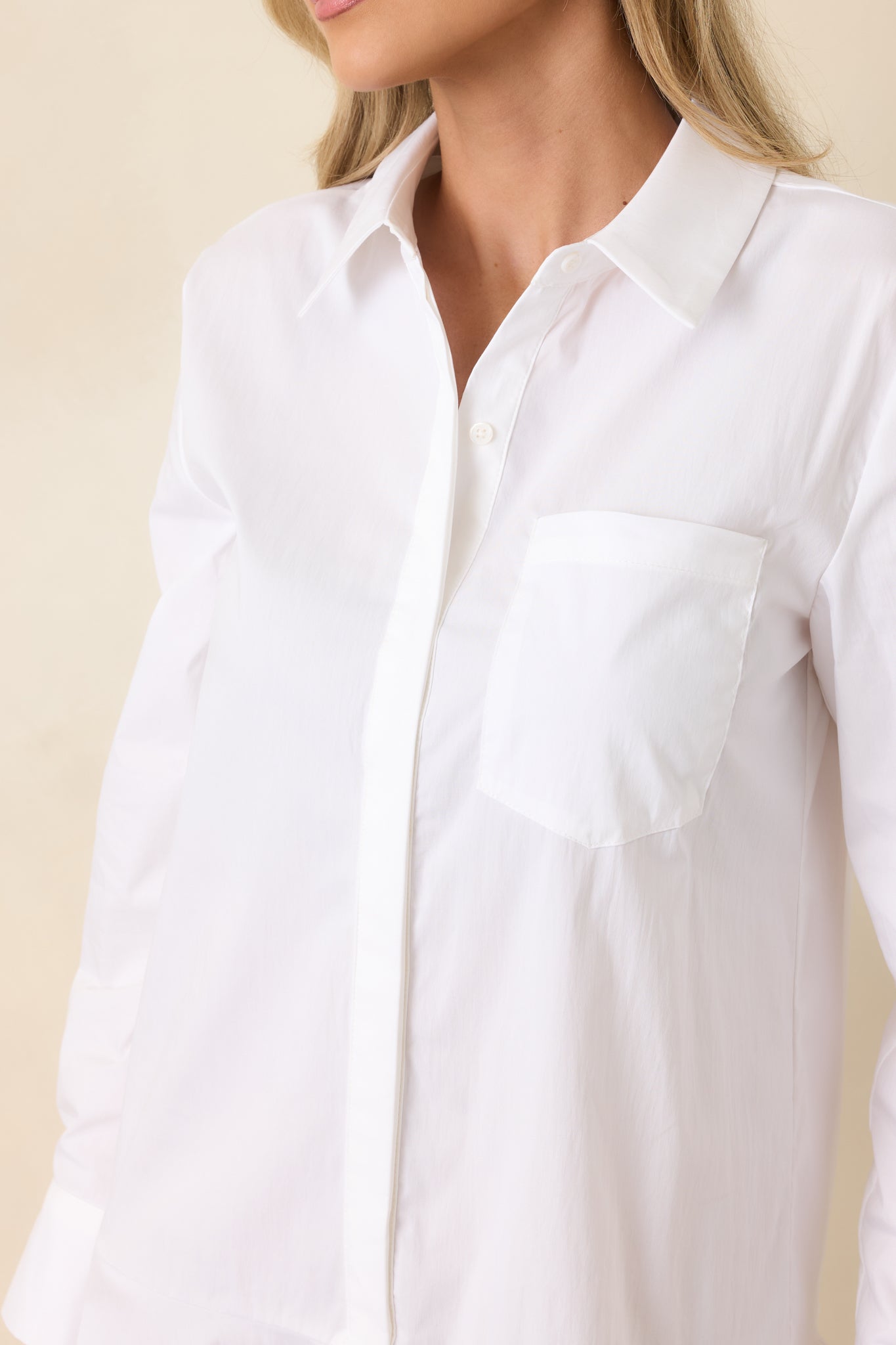 Clean Slate White Cotton Blend Shirt-Style Mini Dress