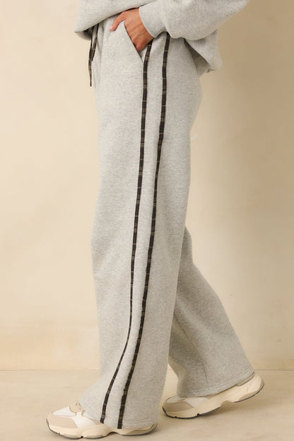 Cozy Club Heather Grey Plaid Stripe Sweatpants