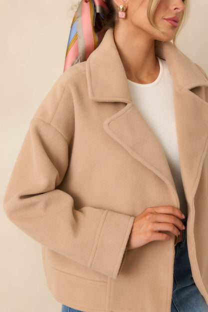Well Considered Taupe Brushed Felted Double Breasted Cropped Jacket