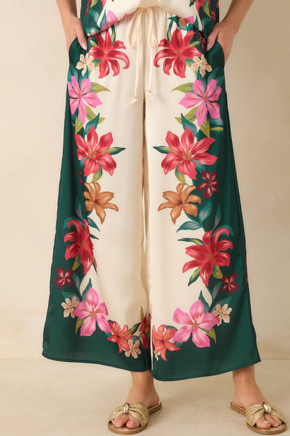 Z Supply Lani Kiwi Teal Multi Floral Wide Leg Pants
