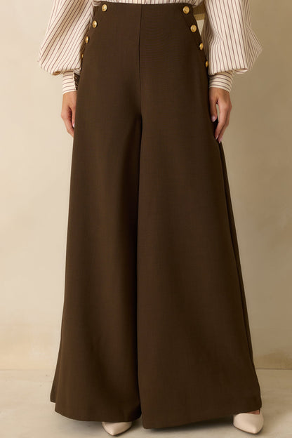 Chart the Course Dark Brown Wide Leg Button Pants