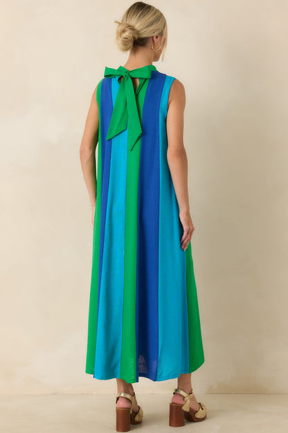 Sunset on Repeat Green & Blue Colorblock Sleeveless Midi Dress