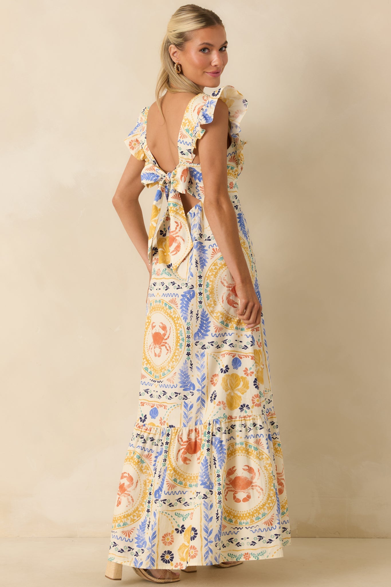 Prosperina Marjorie Multi Coastal Print V-Neck Maxi Dress