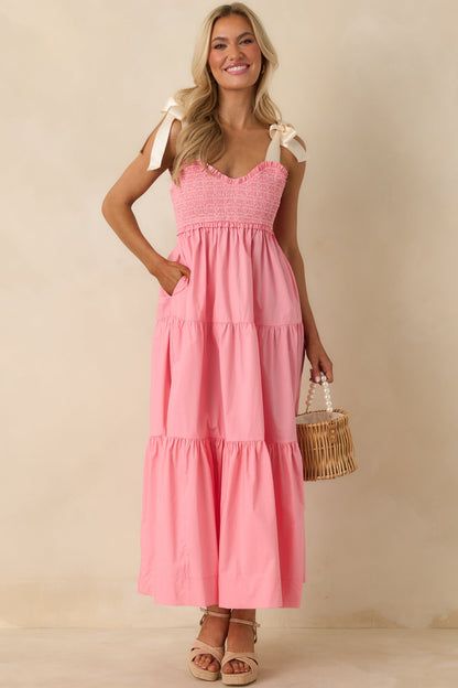 The Felicity Pink Coral Cotton Midi Dress