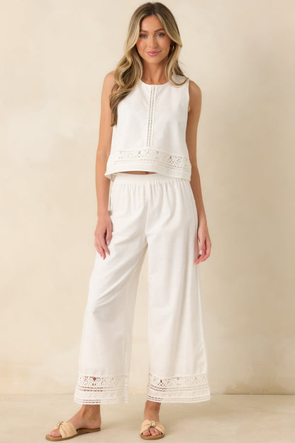 Z Supply Scout White Cotton Linen Embroidered Pants