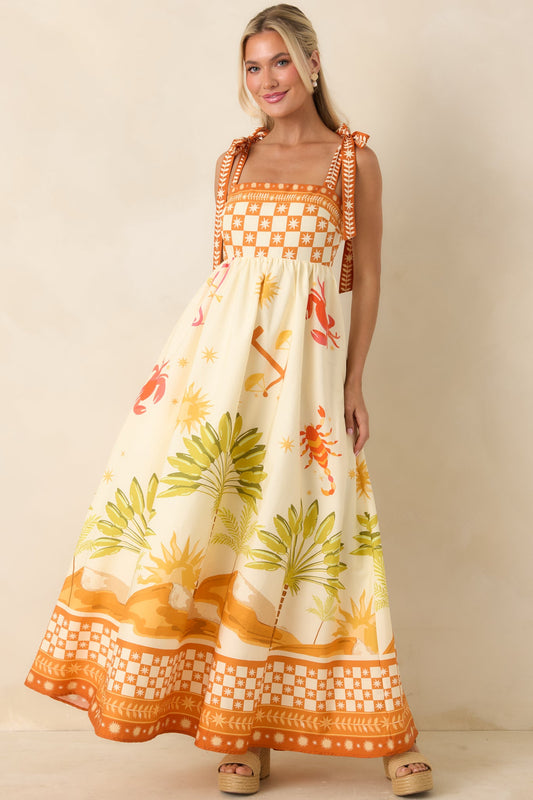 Born for the Beach Ivory Multi Tropical Zodiac Print Cotton Maxi Dress