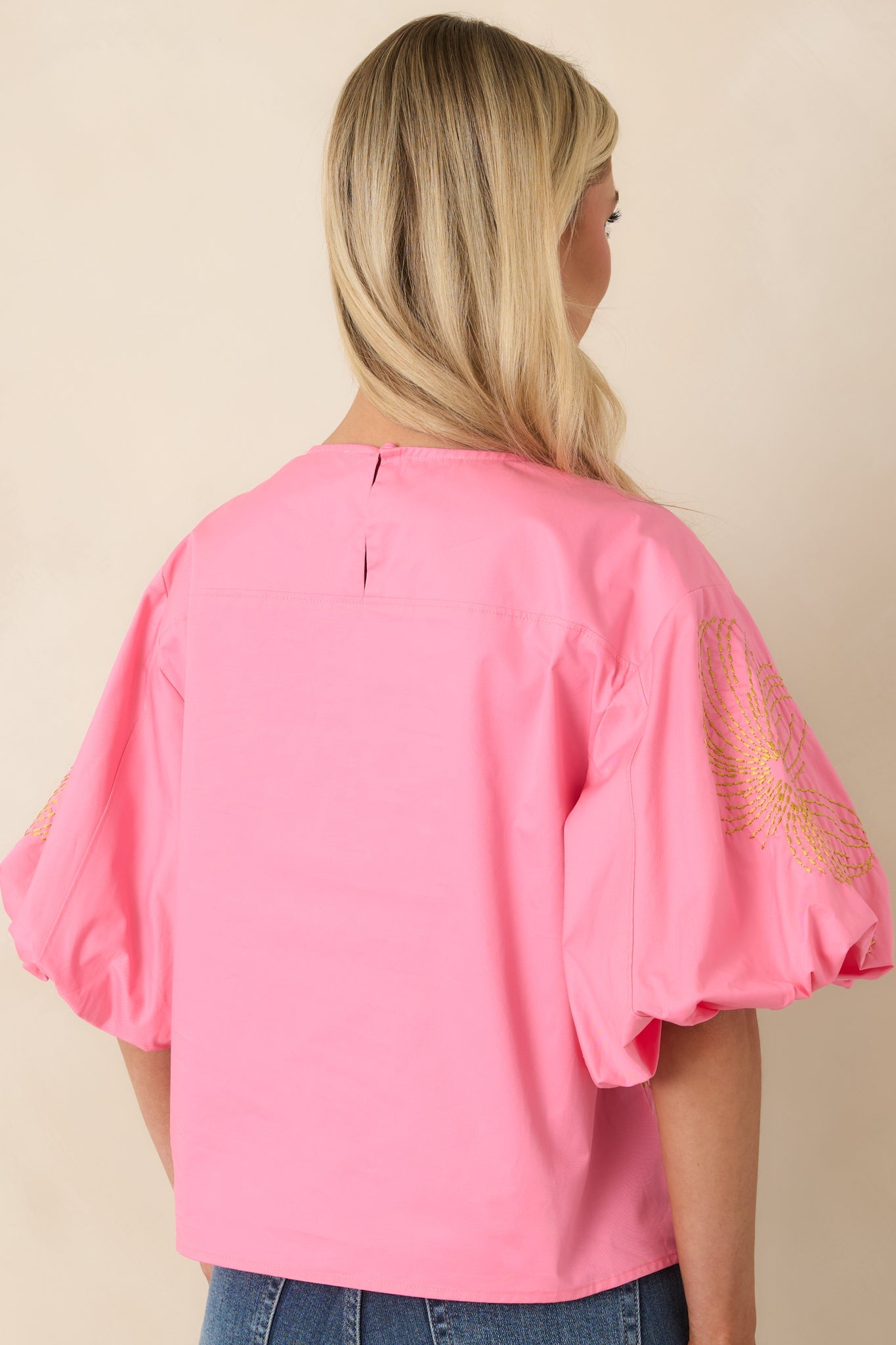Pop of Play Pink Contrast Embroidered Cotton Top