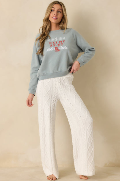 Kiss My Aspen Slate Blue Crewneck Ski Sweatshirt