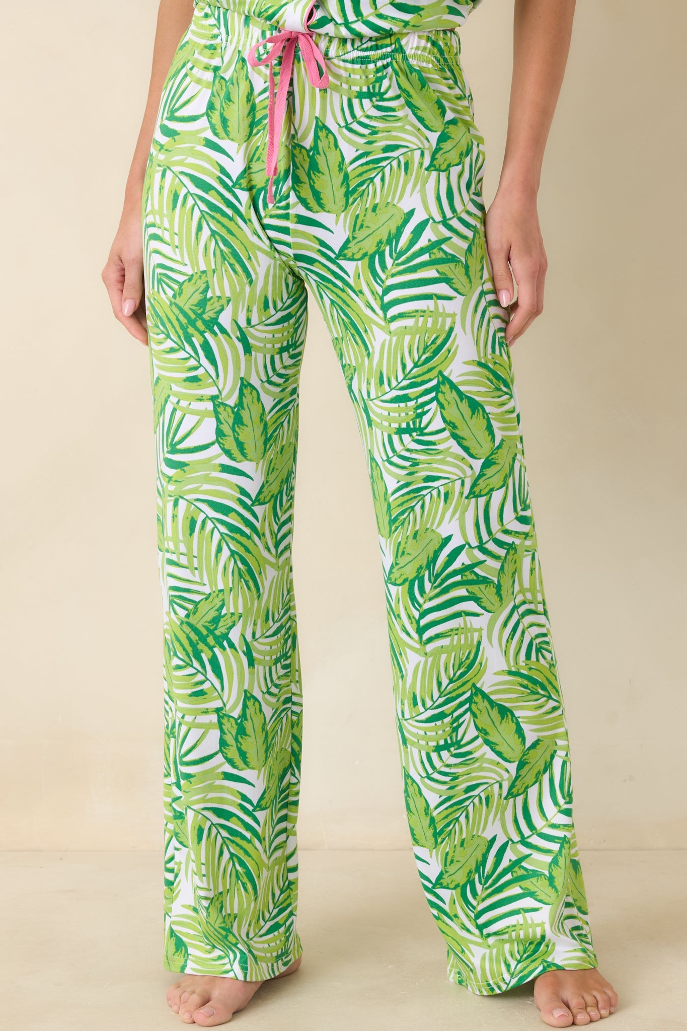Leaf It to Me Green Leaf Print Drawstring Pajama Pants