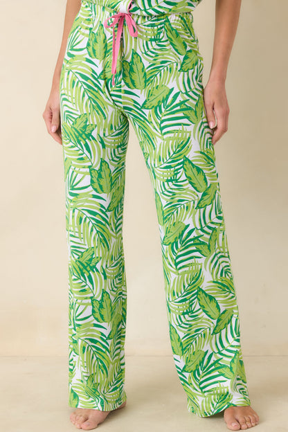 Leaf It to Me Green Leaf Print Drawstring Pajama Pants