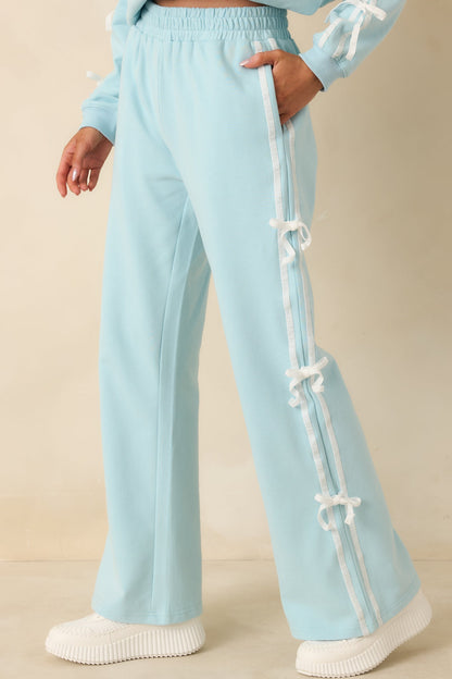 Fit To Be Tied Aqua Blue Tie Detail Wide Leg Sweatpants