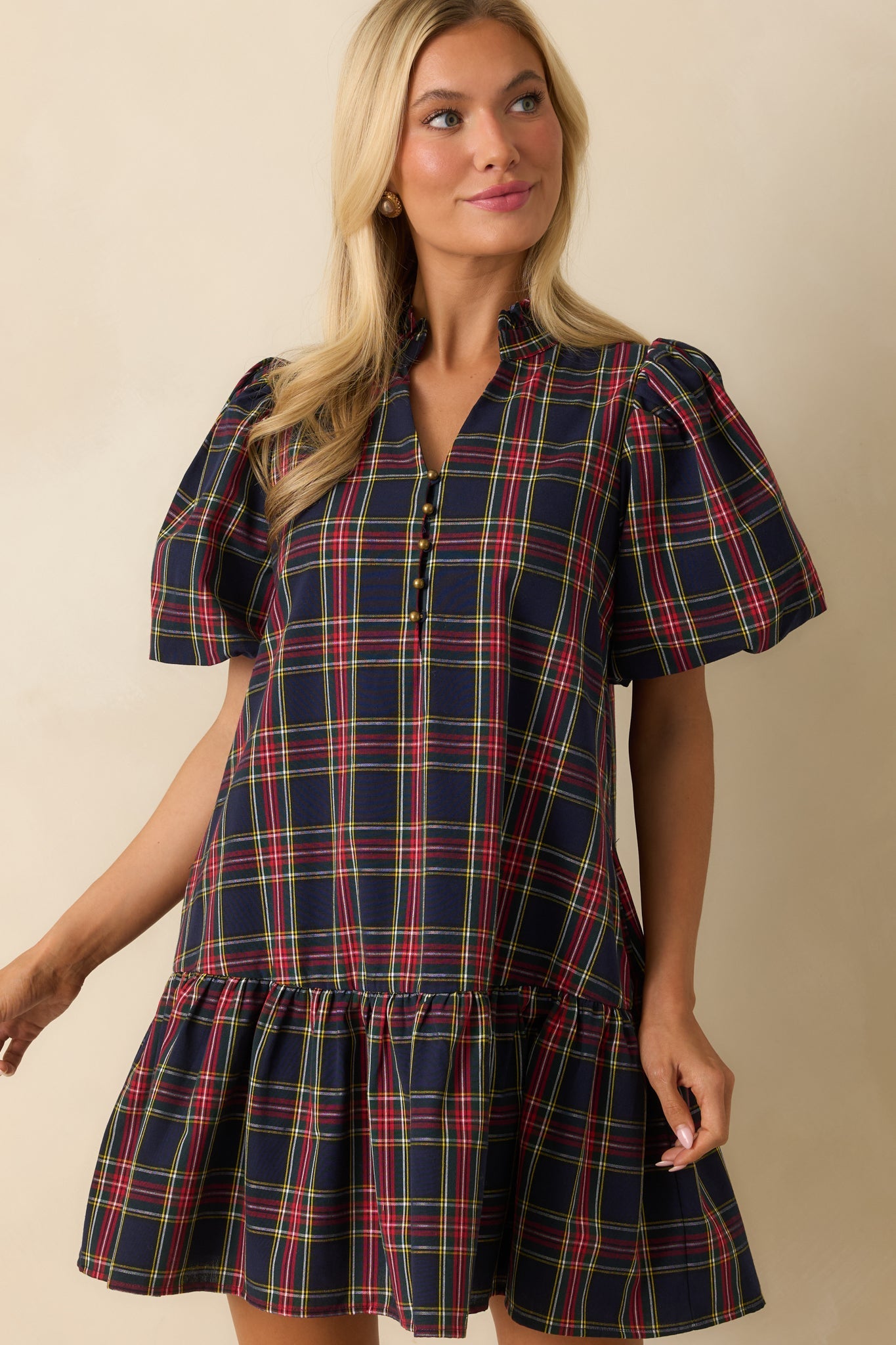 Wrapped in Cheer Navy Plaid Mini Dress