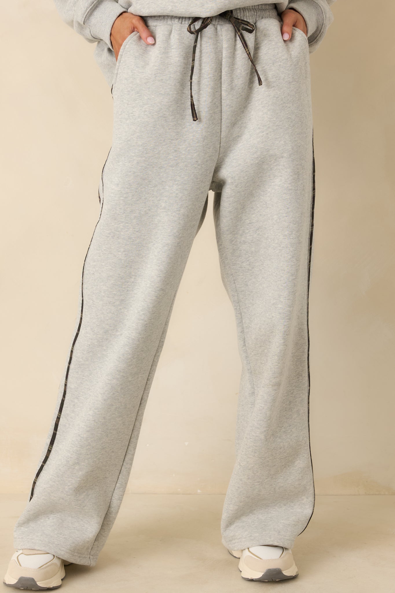 Cozy Club Heather Grey Plaid Stripe Sweatpants