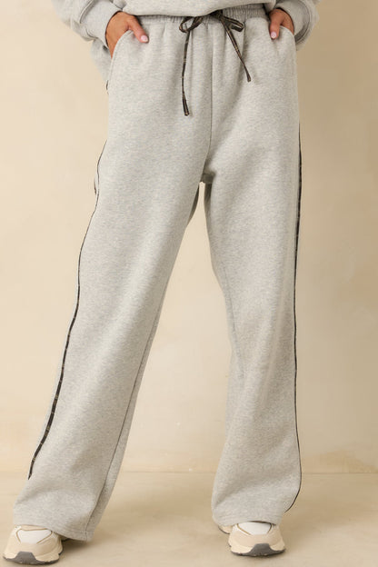 Cozy Club Heather Grey Plaid Stripe Sweatpants