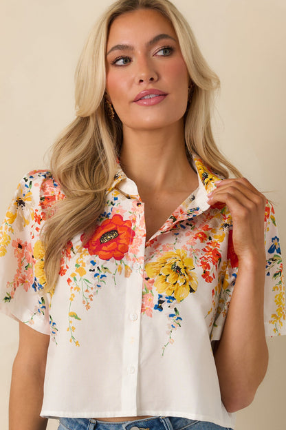 Tomorrow Will Come White Multi Cotton Floral Top