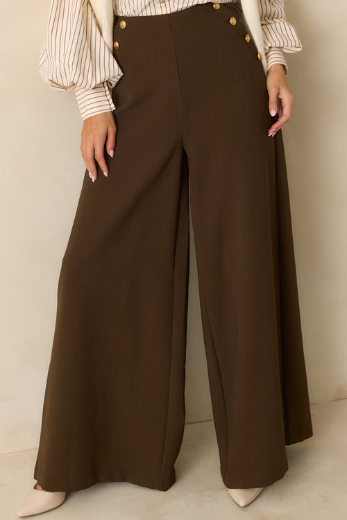 Chart the Course Dark Brown Wide Leg Button Pants