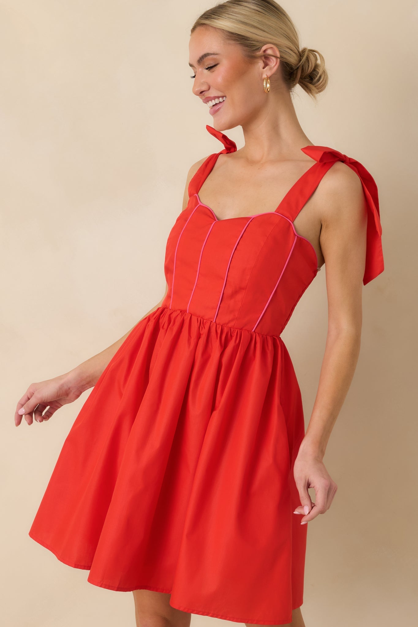 Love Without Limits Red Bow Strap Mini Dress