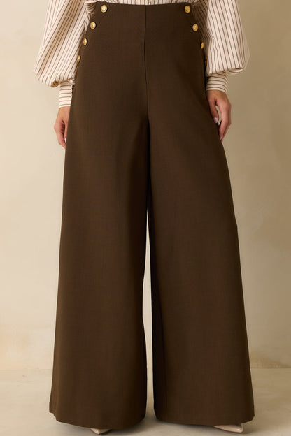 Chart the Course Dark Brown Wide Leg Button Pants
