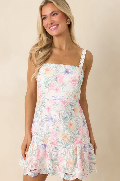 Petals In the Light Multi Floral Openwork Lace Detail Mini Dress