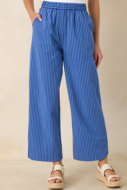 FRNCH Annunziata Electric Blue Cotton Stripe Pants