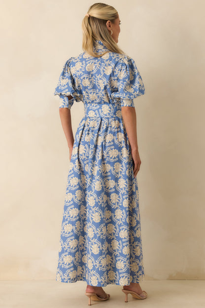 Prosperina Marianne Dusty Blue Floral Cotton Maxi Dress