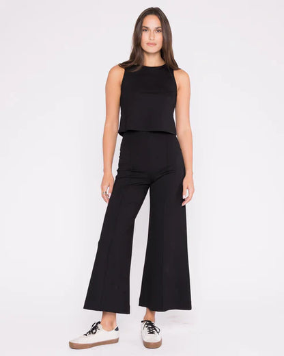 Ponte Knit Cropped Wide Leg Pant