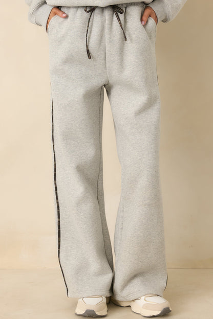 Cozy Club Heather Grey Plaid Stripe Sweatpants