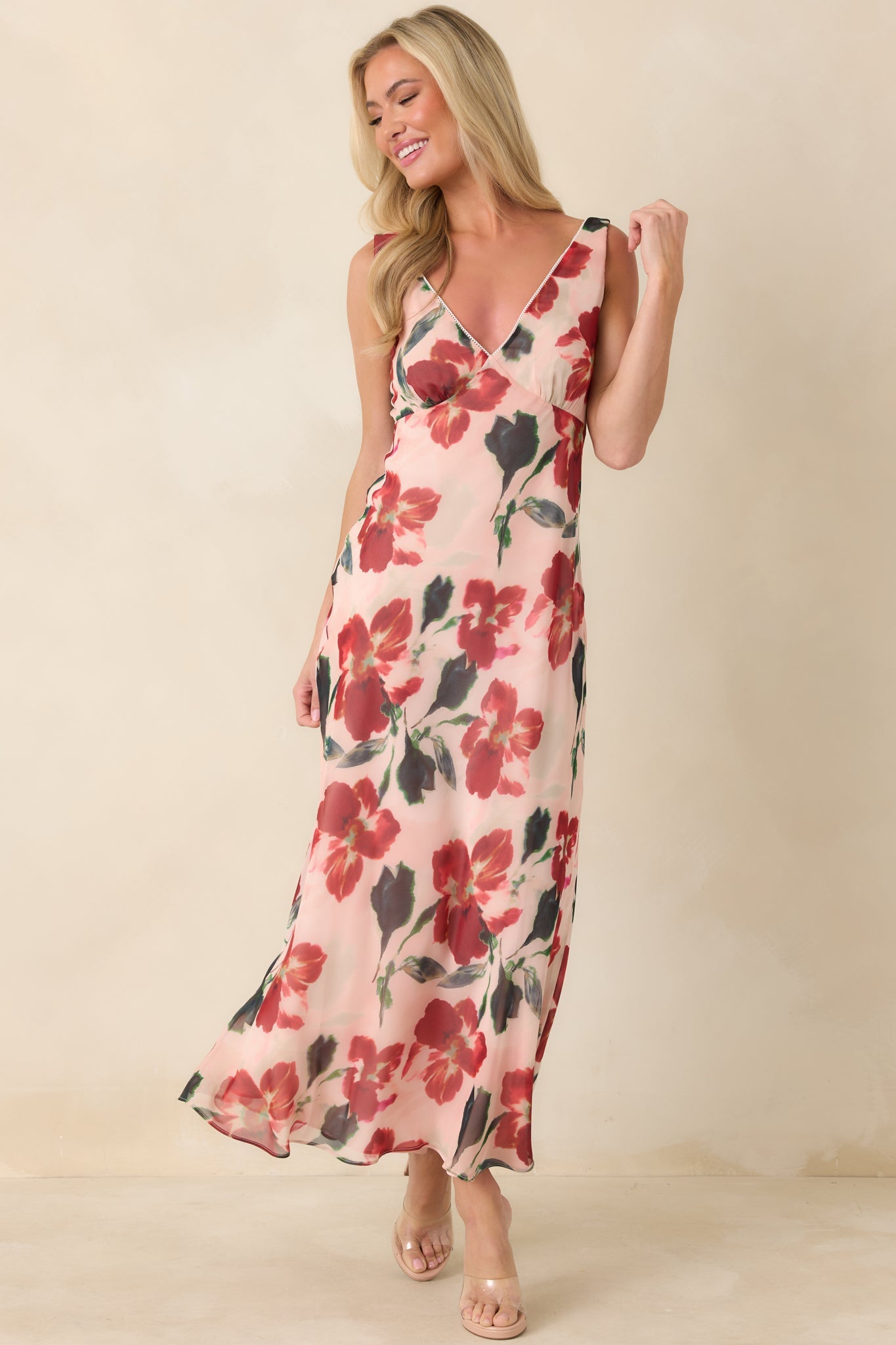 MINKPINK Arabella Red Floral Mesh Midi Dress