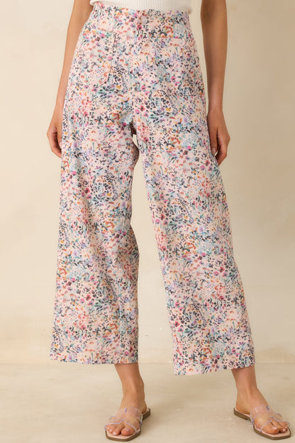 Art in Motion Pink Multi Floral Cotton Wide Leg Pants