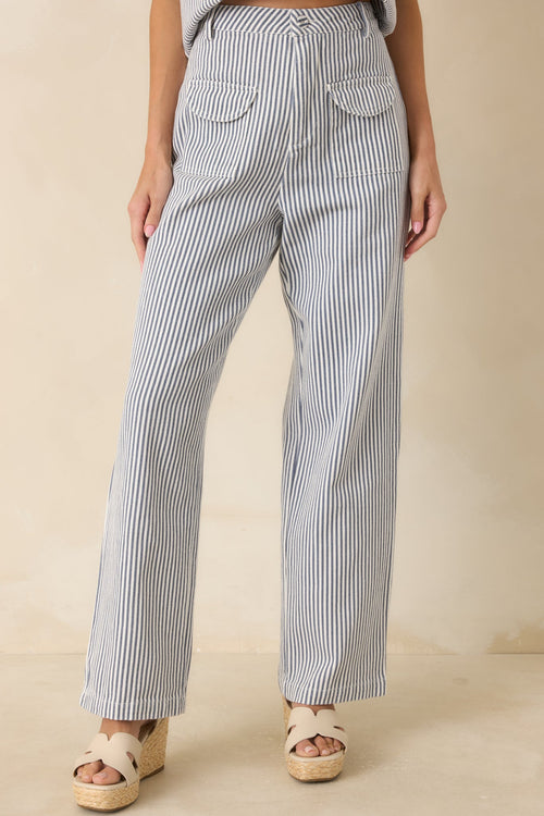 Ticket to Anywhere Blue Stripe Wide Leg Pants