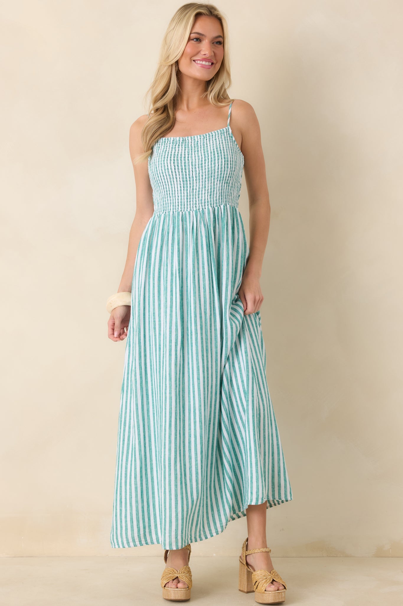 Z Supply La Palma Green Bayside Stripe Linen Maxi Dress