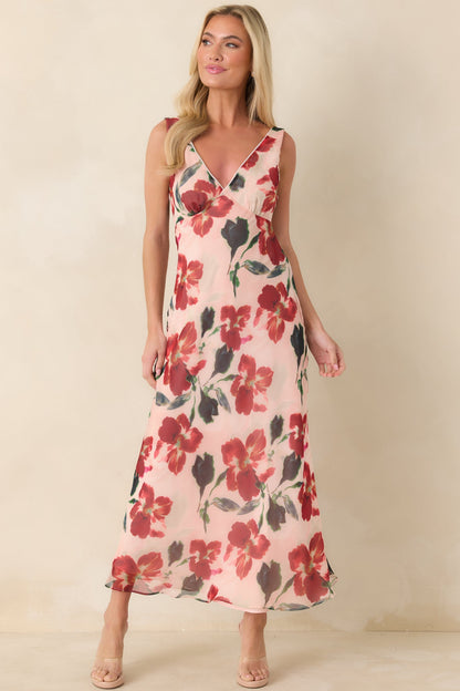 MINKPINK Arabella Red Floral Mesh Midi Dress