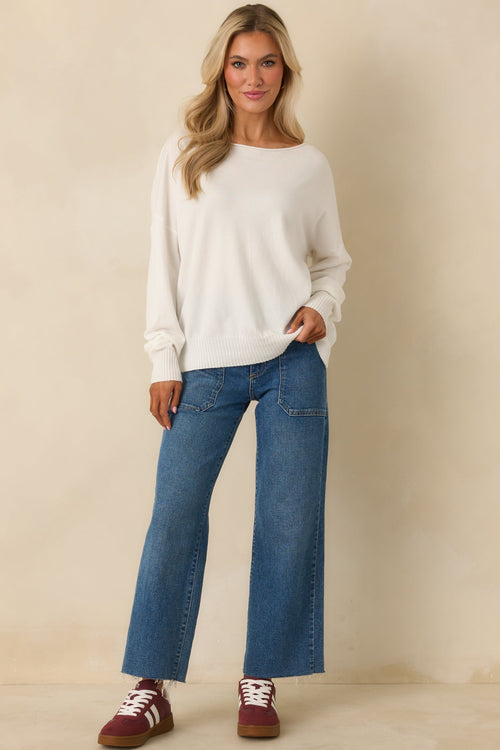 Easy As Ever White Knit Scoop Neck Sweater