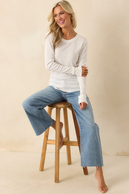 Simplicity Always Works Ivory Long Sleeve Crew Neck Top