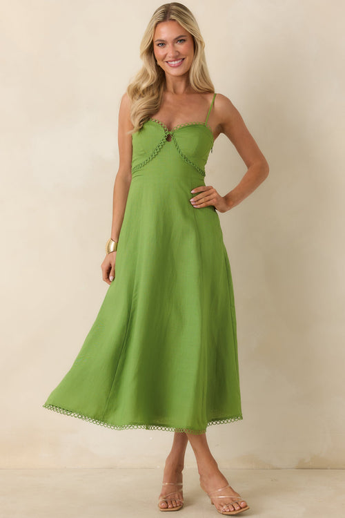 ASTR The Label Christie Green Linen Blend Midi Dress